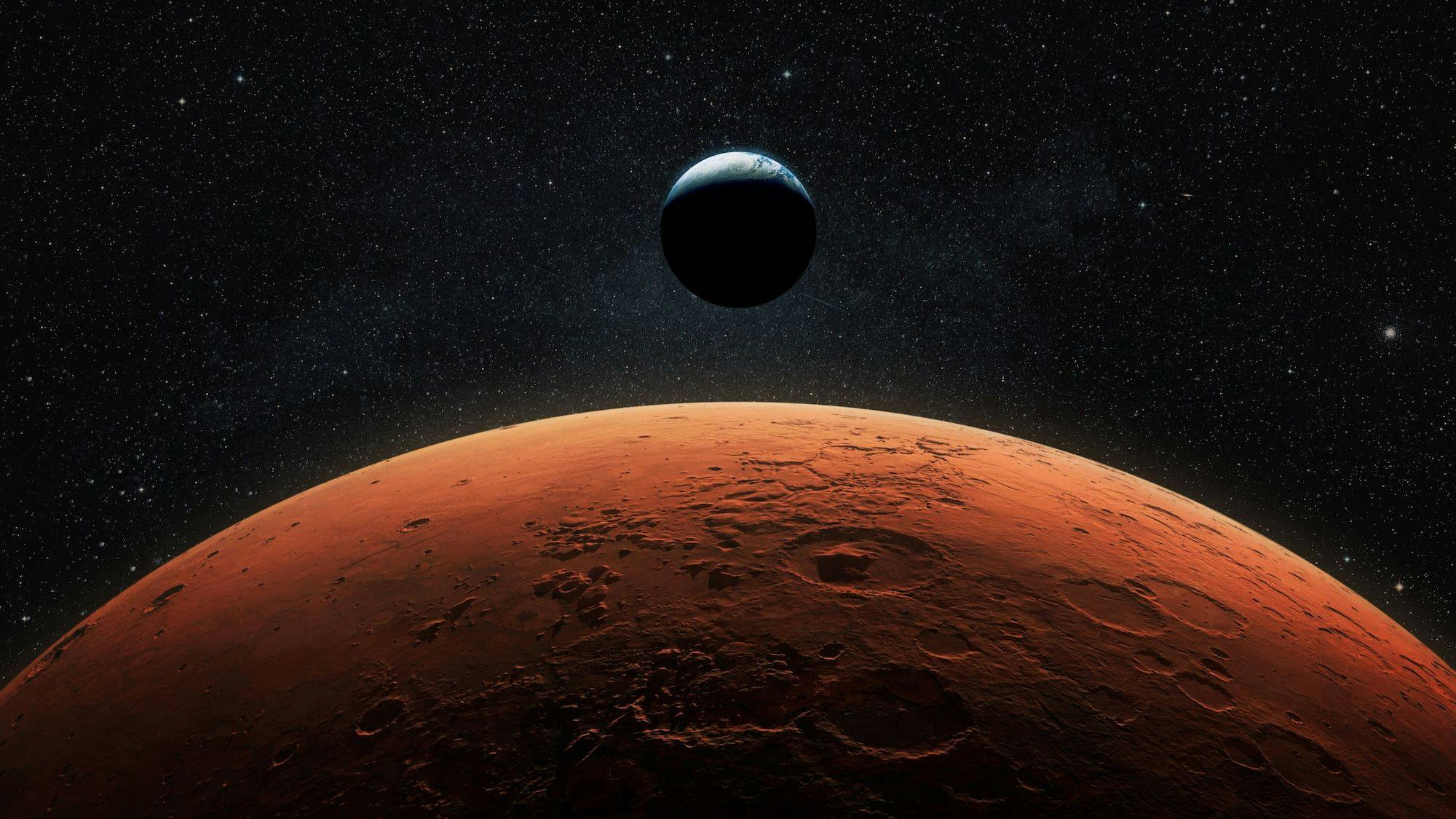 China Raumfahrt, Astronomie, Raumfahrtindustrie: Blick auf den Planeten Erde vom Mars