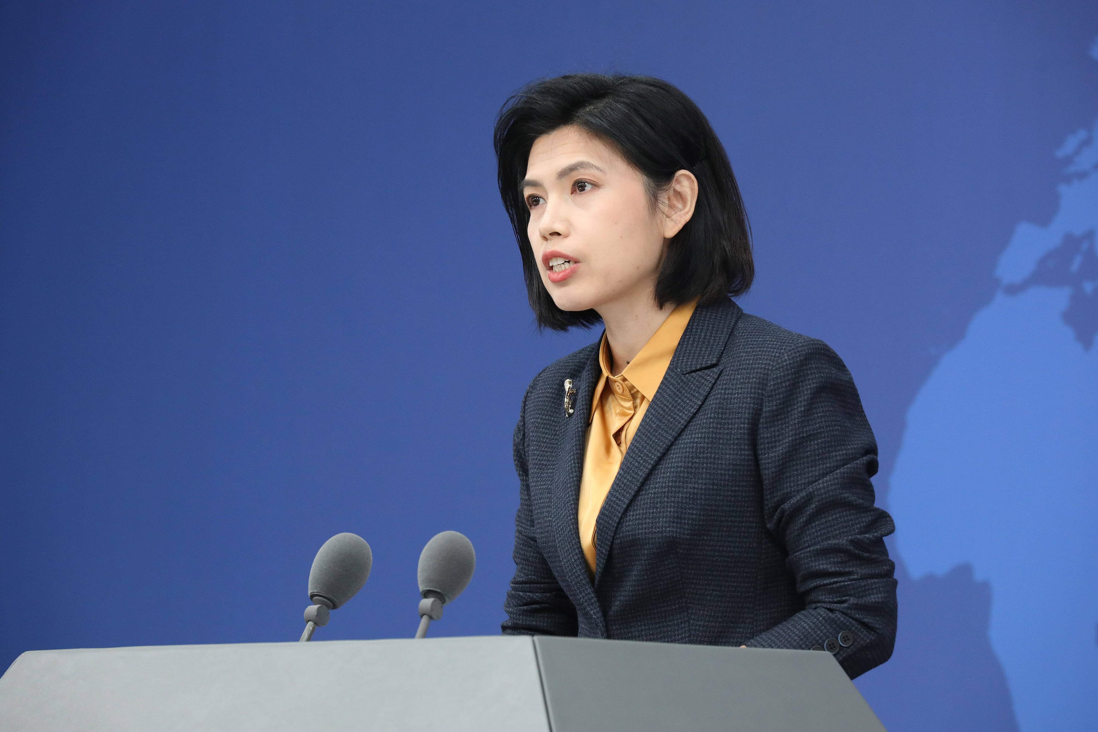 Zhu Fenglian, a spokesperson for the Taiwan Affairs Office of the State Council, speaks during a news conferenc
