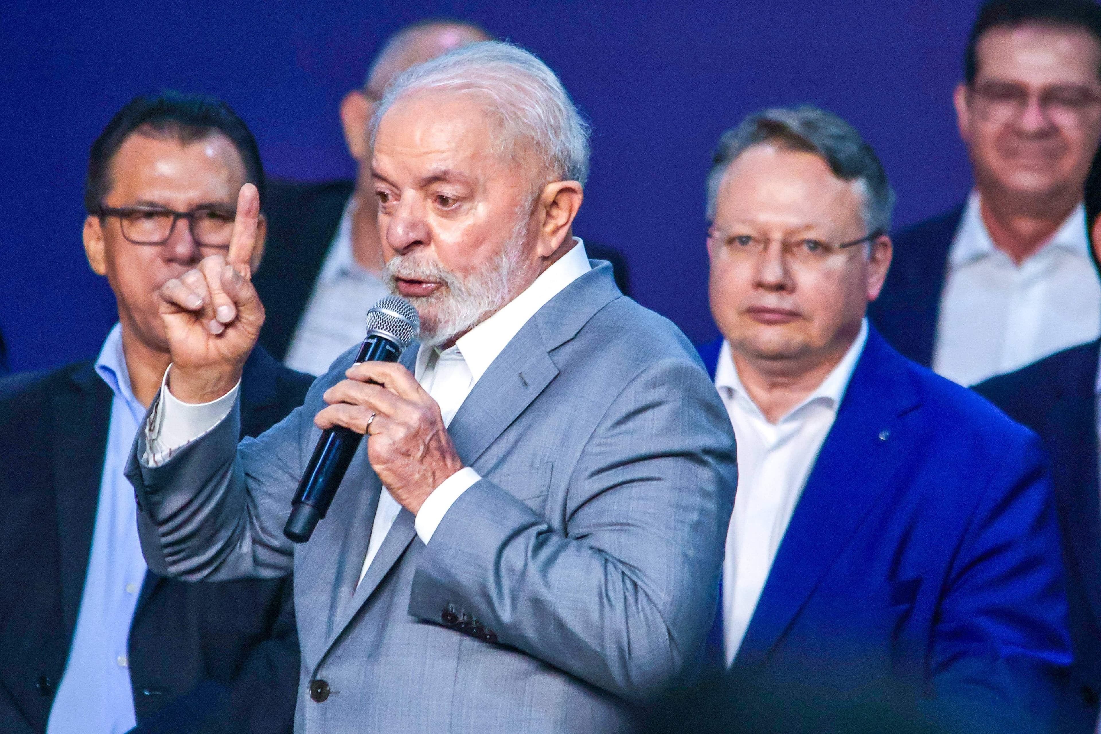 resident Luiz Inácio Lula da Silva cries during a speech at the ceremony announcing Volkswagen