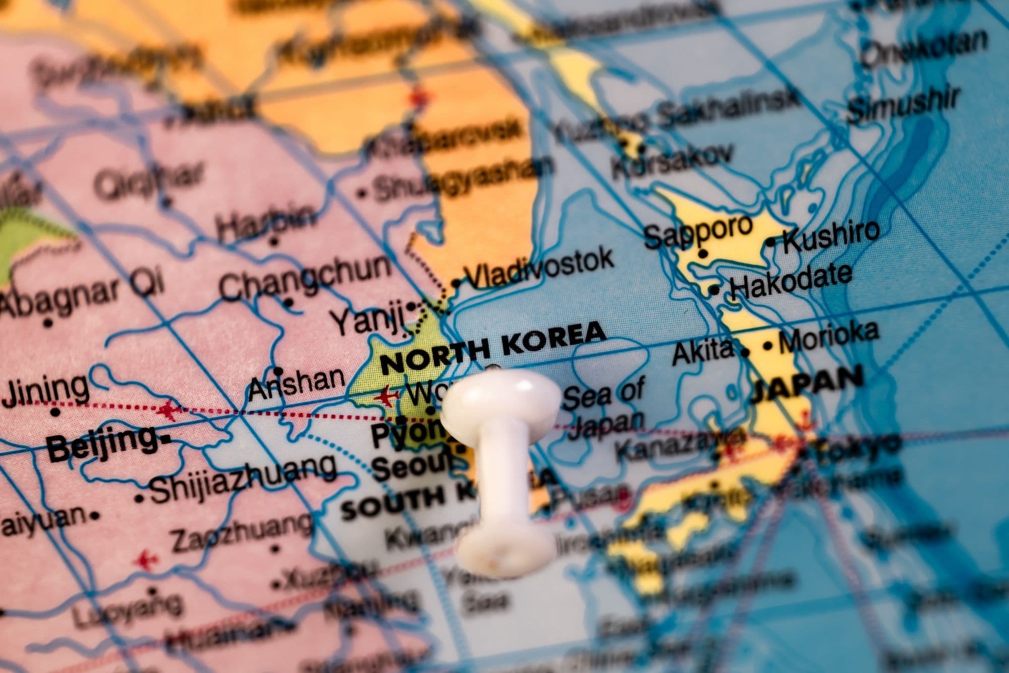 Dieses Bild zeigt die Lage von Nordkorea auf der Weltkarte