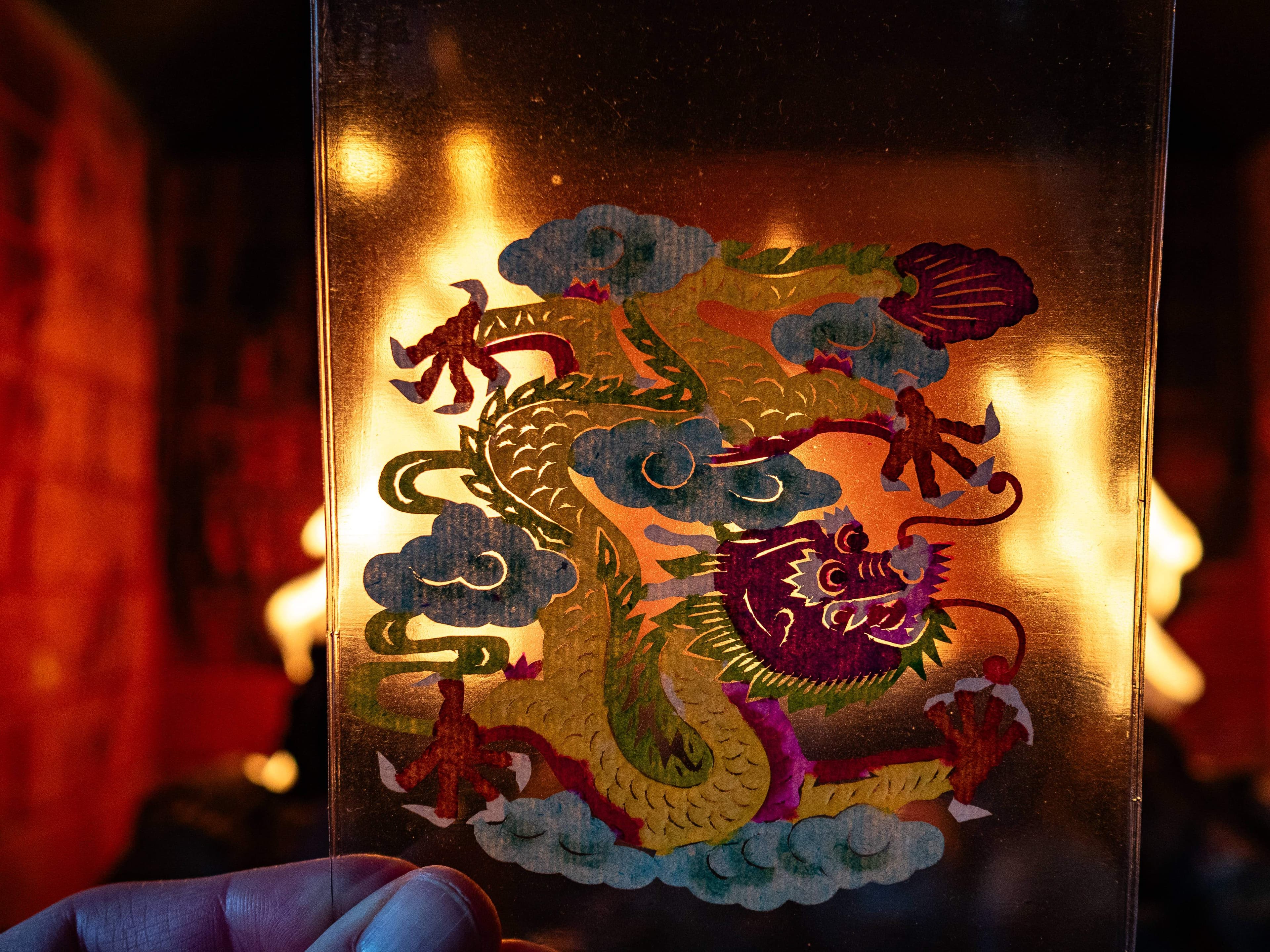 The Lunar New Year celebration, the Year of the Dragon in Nijmegen - 10 Feb 2024 View of a drawn traditional Chinese dragon placed in front of the chimney. The Lunar New Year