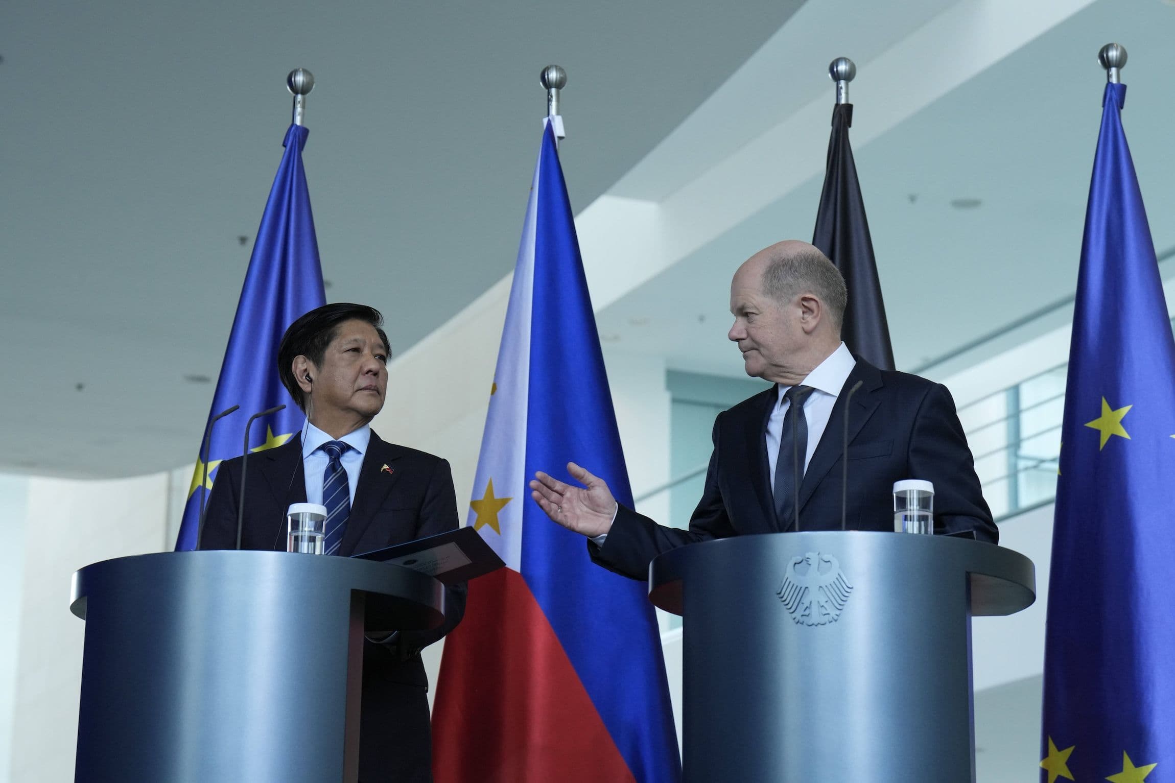 Bundeskanzler Olaf Scholz empfängt den Staatspräsidenten der Republik der Philippinen, Ferdinand Marcos Jr. im Bundeskanzleramt, Pressestatement Berlin