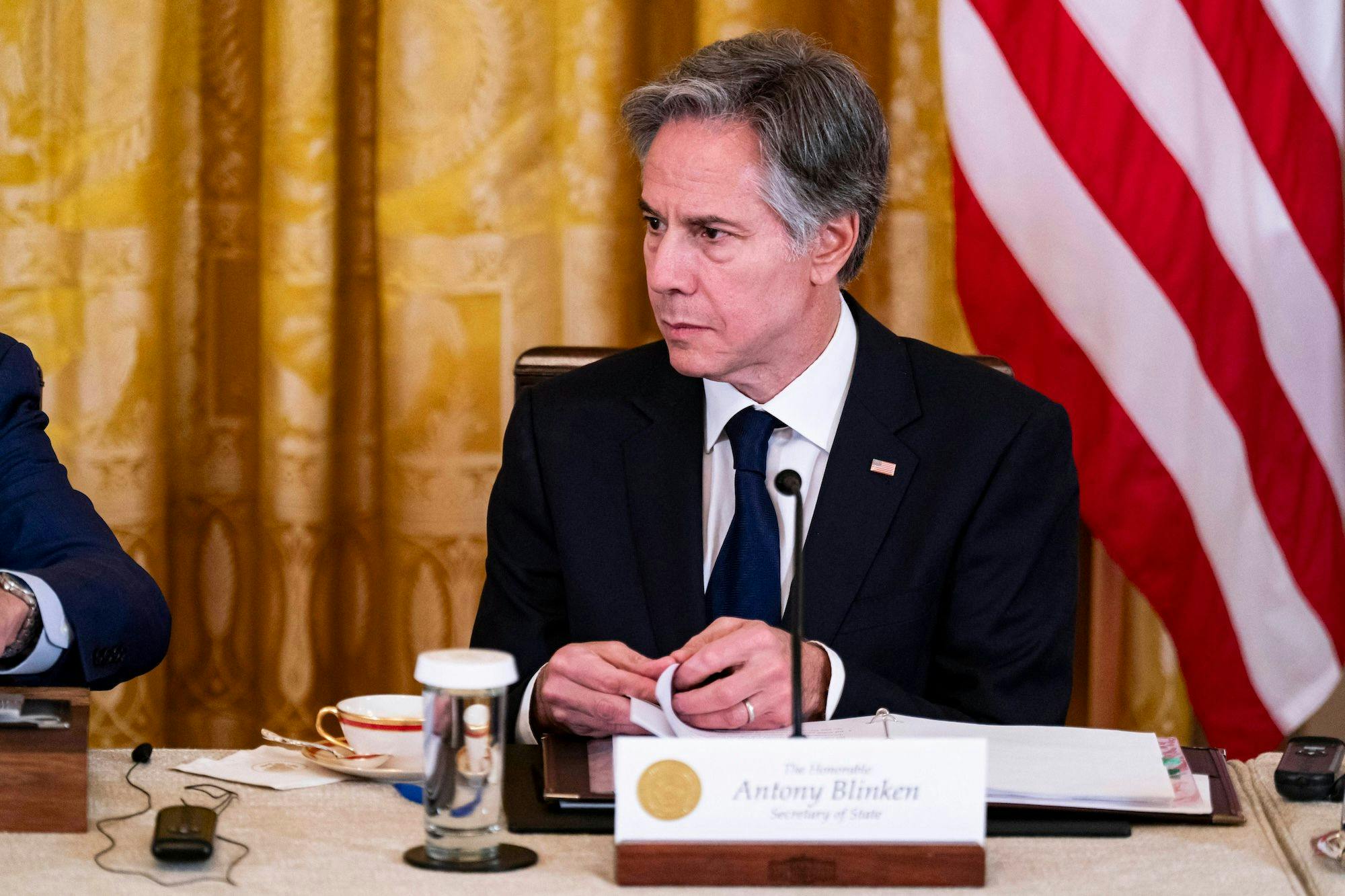 China USA, Politik, Zusammenarbeit, Krise, Kooperation, Wirtschaft, Sanktionen: Antony Blinken, Staatssekretär der USA, während eines Meetings